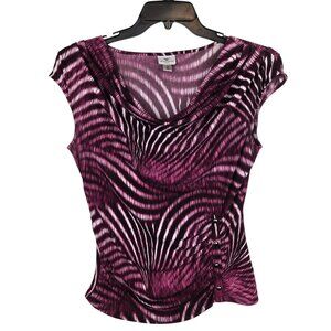 Women's Purple Pink Tone Y2K Revival Psychedelic Edgy Club Abstract Blouse Top M